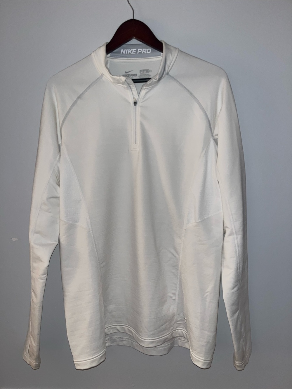 Nike Pro Hyperwarm White Quarter-Zip Long Sleeve Performance Top